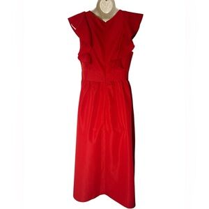 Sunday Up Red Sundress with Flutter Sleeves and V-neck for Cocktail